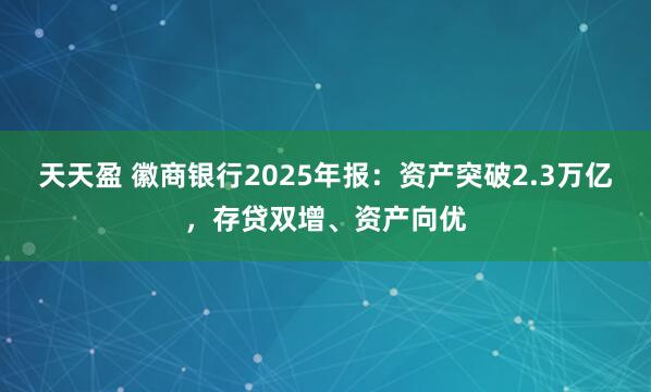 天天盈 徽商银行2025年报：资产突破2.3万亿，存贷双增、资产向优