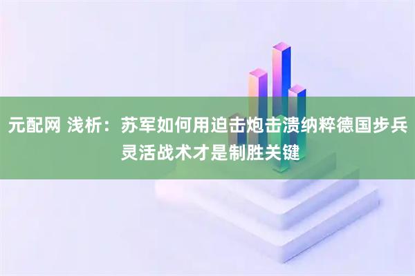 元配网 浅析：苏军如何用迫击炮击溃纳粹德国步兵 灵活战术才是制胜关键
